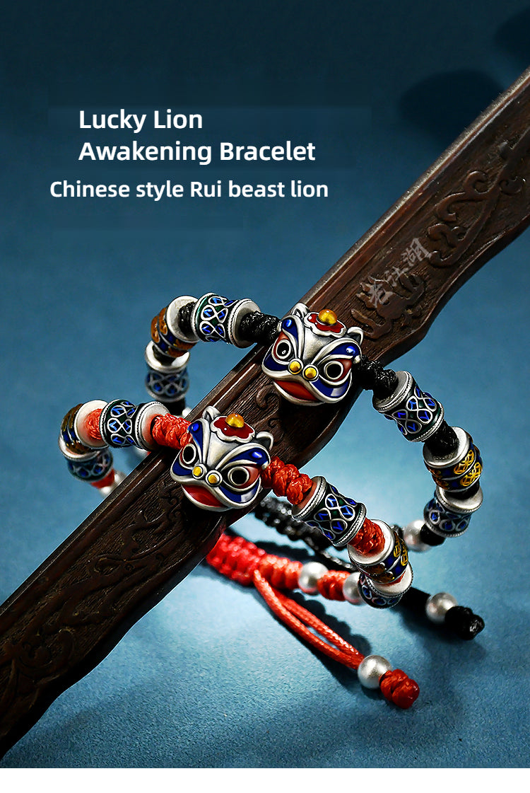 999 Pure Silver Cloisonné Dancing Lion Bracelet