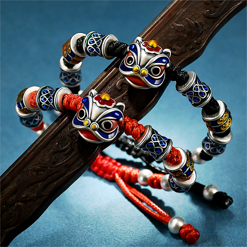 999 Pure Silver Cloisonné Dancing Lion Bracelet