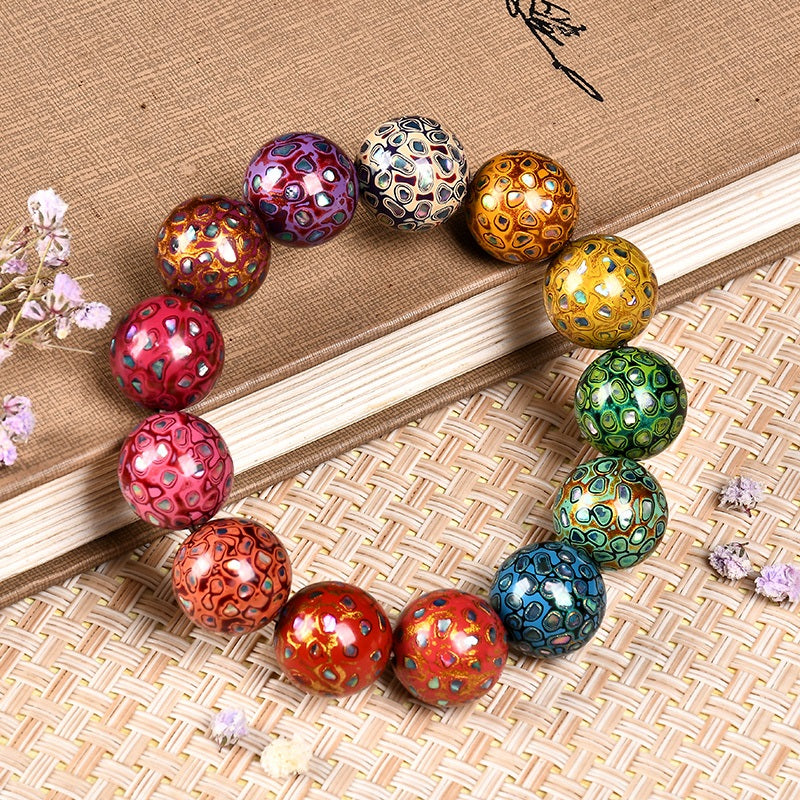 Intangible Cultural Heritage Lacquer Bracelet with Multi-Jewels, Mother-of-Pearl Inlay, and Xipi Lacquer Technique Beads