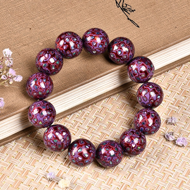 Intangible Cultural Heritage Lacquer Bracelet with Multi-Jewels, Mother-of-Pearl Inlay, and Xipi Lacquer Technique Beads