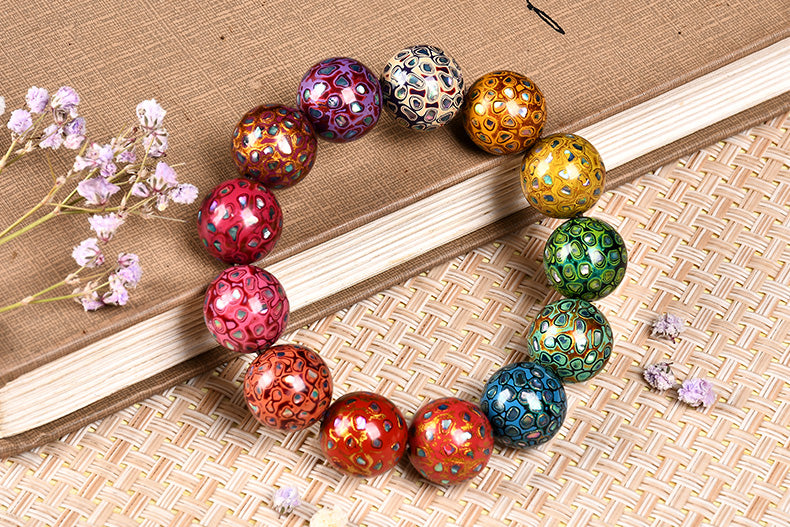 Intangible Cultural Heritage Lacquer Bracelet with Multi-Jewels, Mother-of-Pearl Inlay, and Xipi Lacquer Technique Beads