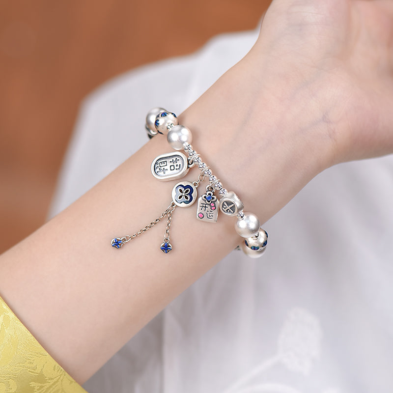 999 Pure Silver Cloisonné Lucky Bead Bracelet