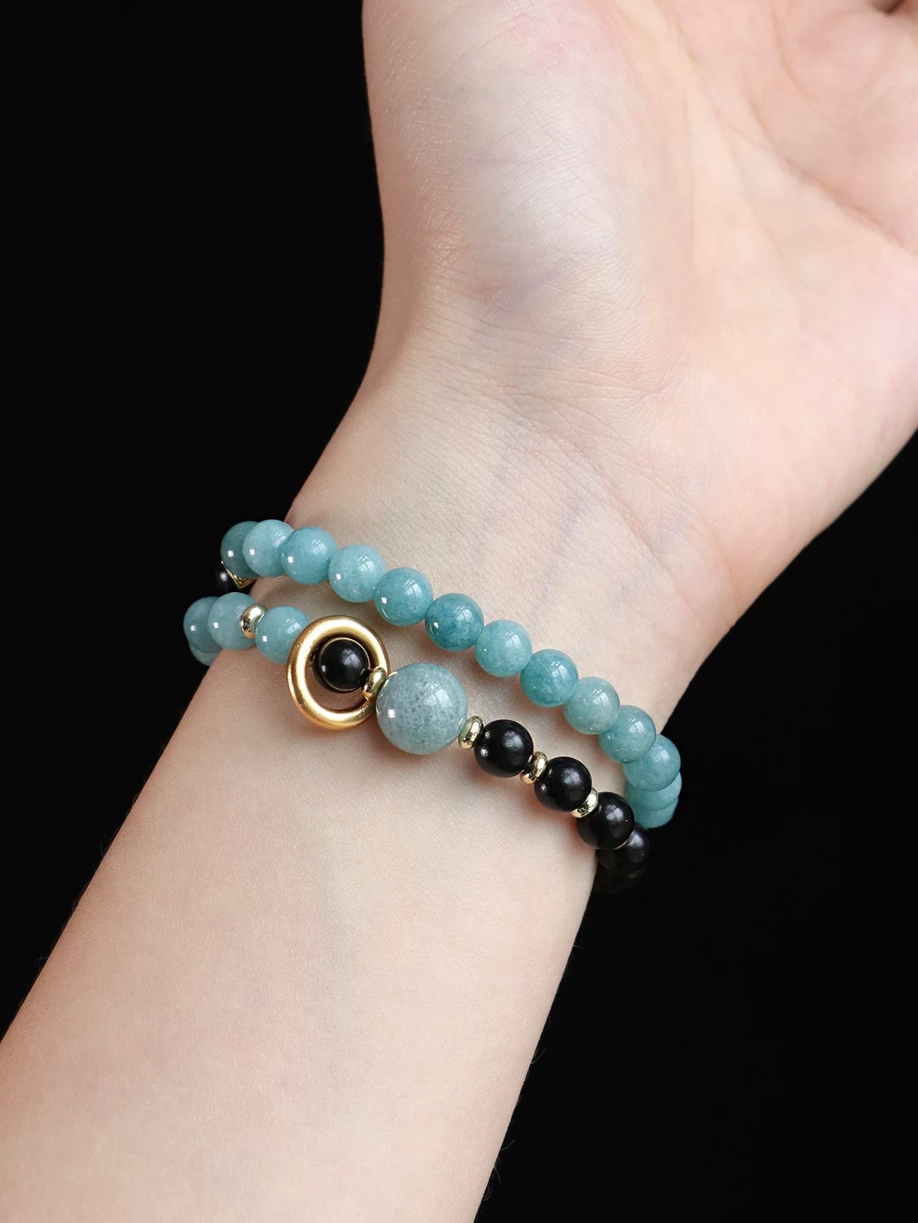 Natural Spiritual Pearl Blue Water Jadeite & Ebony Neo-Chinese Style Bracelet