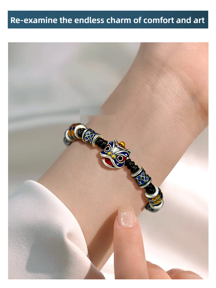 999 Pure Silver Cloisonné Dancing Lion Bracelet