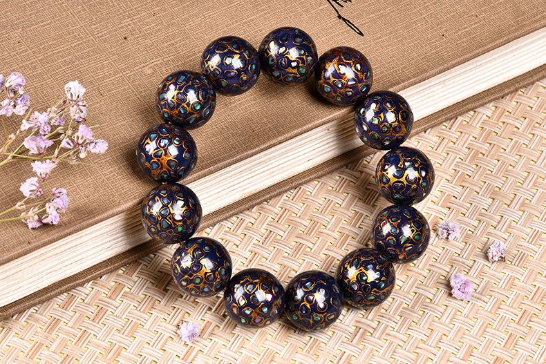 Intangible Cultural Heritage Lacquer Bracelet with Multi-Jewels, Mother-of-Pearl Inlay, and Xipi Lacquer Technique Beads