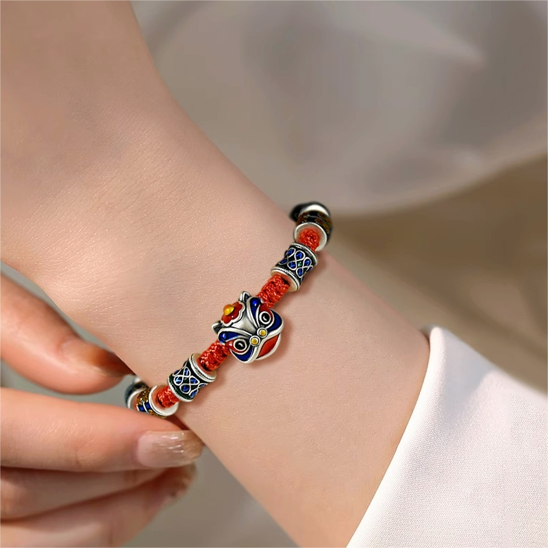 999 Pure Silver Cloisonné Dancing Lion Bracelet