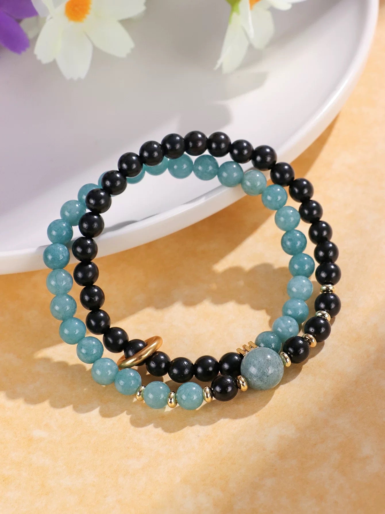Natural Spiritual Pearl Blue Water Jadeite & Ebony Neo-Chinese Style Bracelet