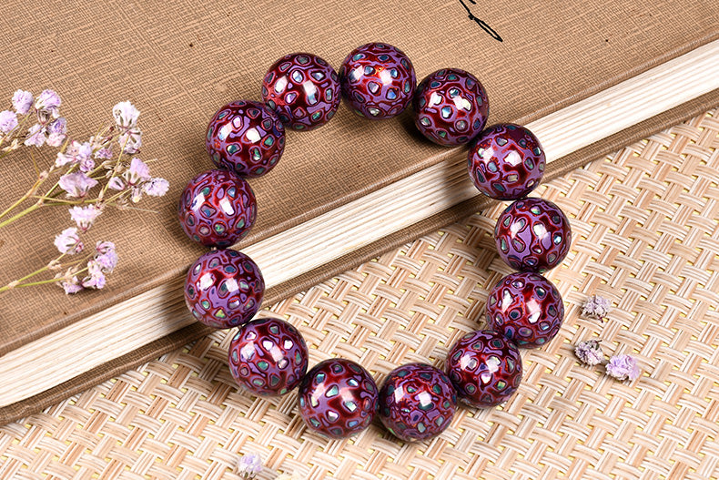 Intangible Cultural Heritage Lacquer Bracelet with Multi-Jewels, Mother-of-Pearl Inlay, and Xipi Lacquer Technique Beads