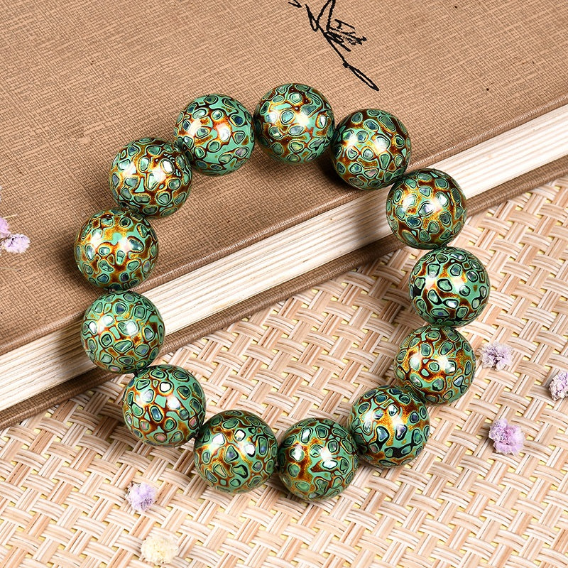 Intangible Cultural Heritage Lacquer Bracelet with Multi-Jewels, Mother-of-Pearl Inlay, and Xipi Lacquer Technique Beads