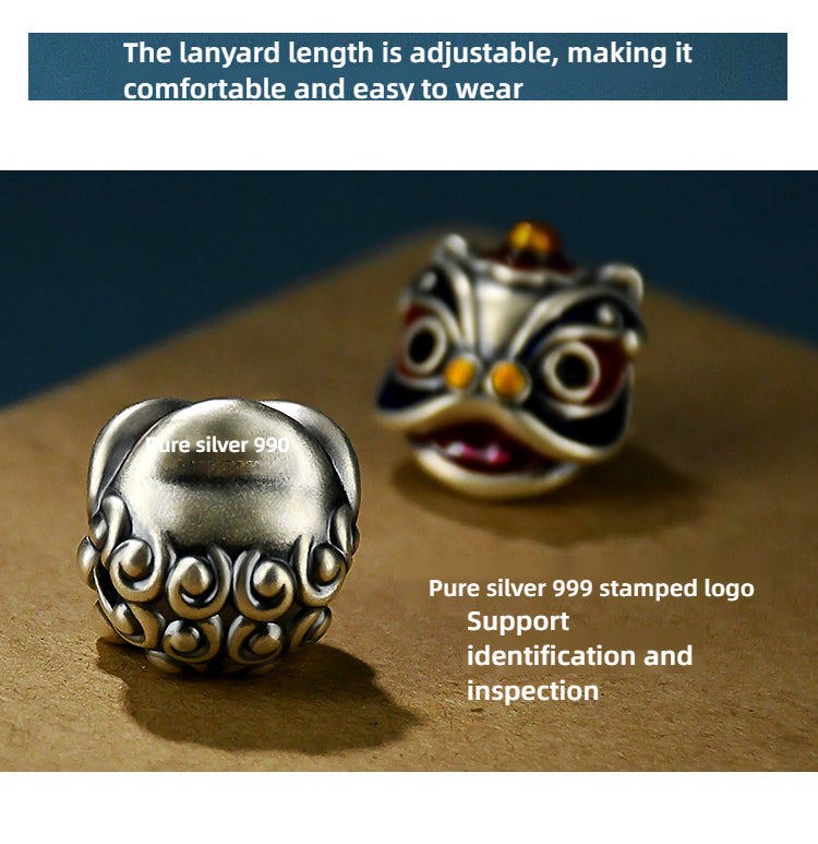 999 Pure Silver Cloisonné Dancing Lion Bracelet