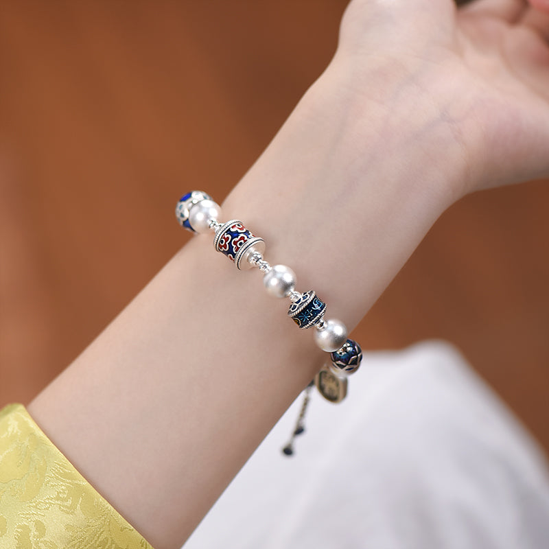 999 Pure Silver Cloisonné Lucky Bead Bracelet