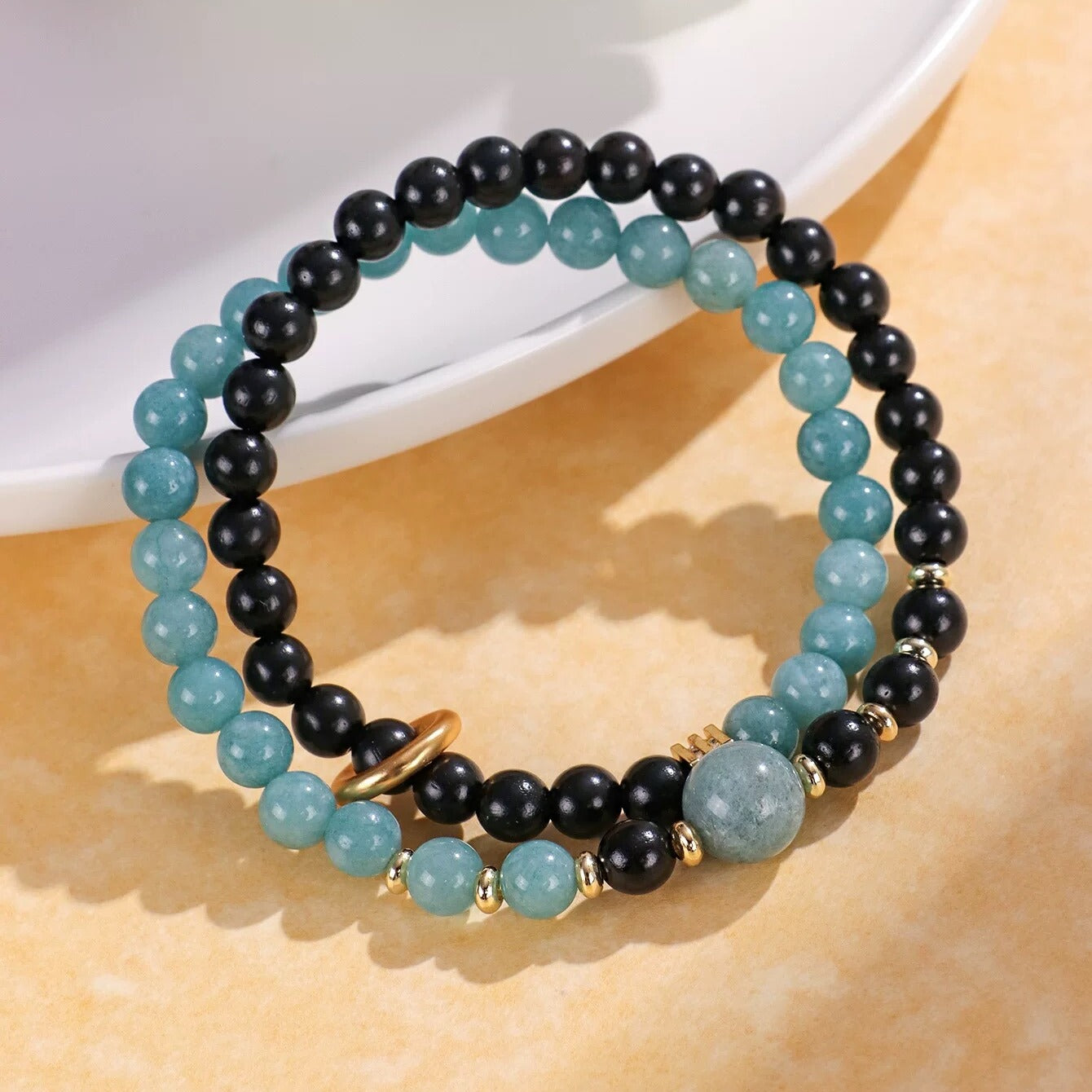 Natural Spiritual Pearl Blue Water Jadeite & Ebony Neo-Chinese Style Bracelet