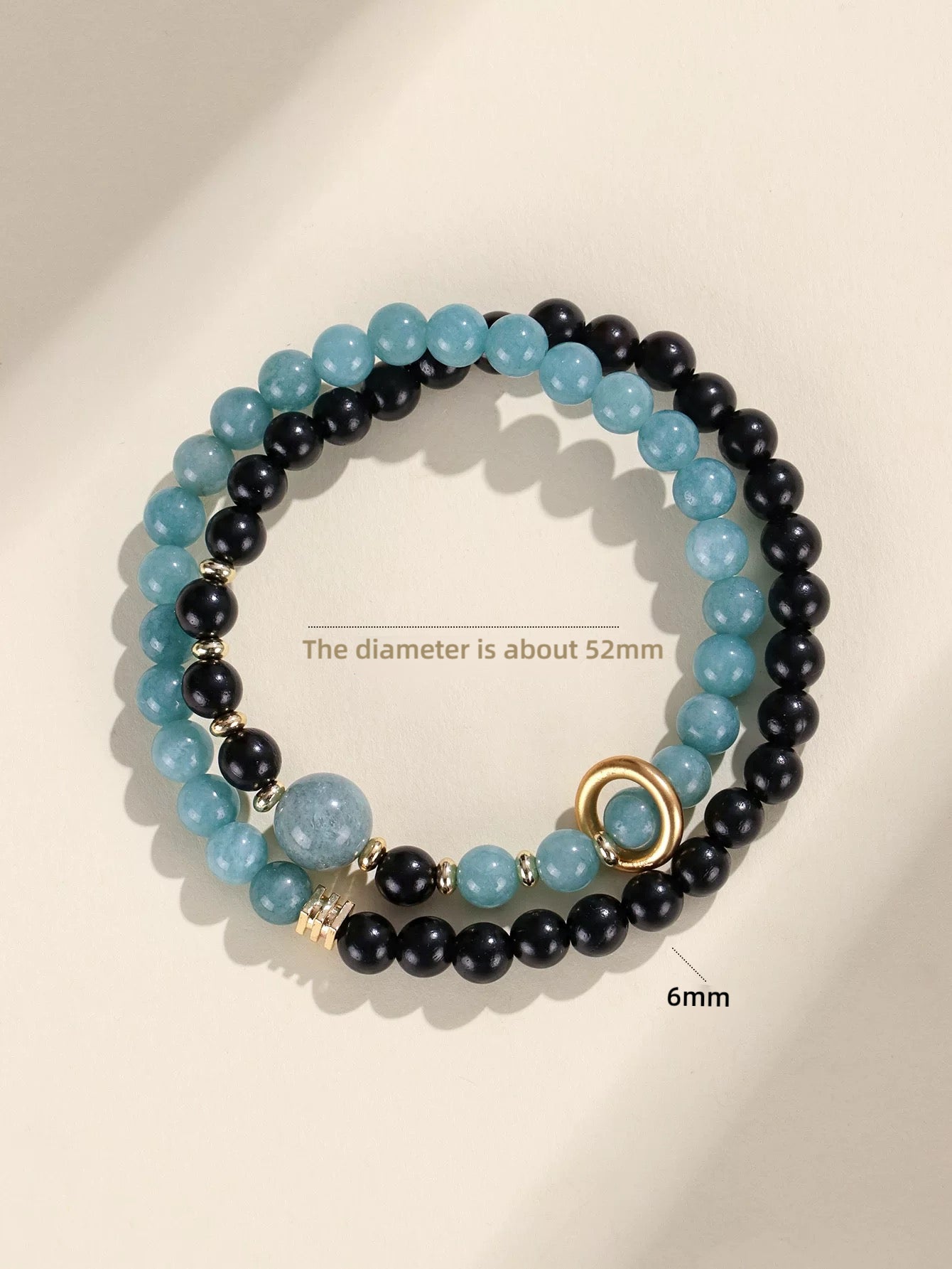 Natural Spiritual Pearl Blue Water Jadeite & Ebony Neo-Chinese Style Bracelet