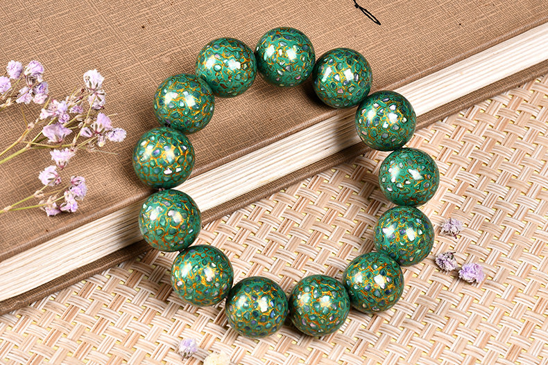 Intangible Cultural Heritage Lacquer Bracelet with Multi-Jewels, Mother-of-Pearl Inlay, and Xipi Lacquer Technique Beads