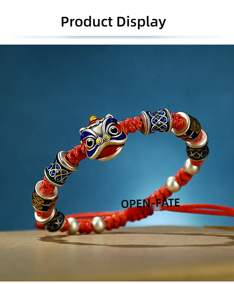 999 Pure Silver Cloisonné Dancing Lion Bracelet