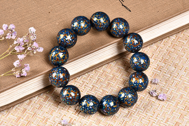 Intangible Cultural Heritage Lacquer Bracelet with Multi-Jewels, Mother-of-Pearl Inlay, and Xipi Lacquer Technique Beads