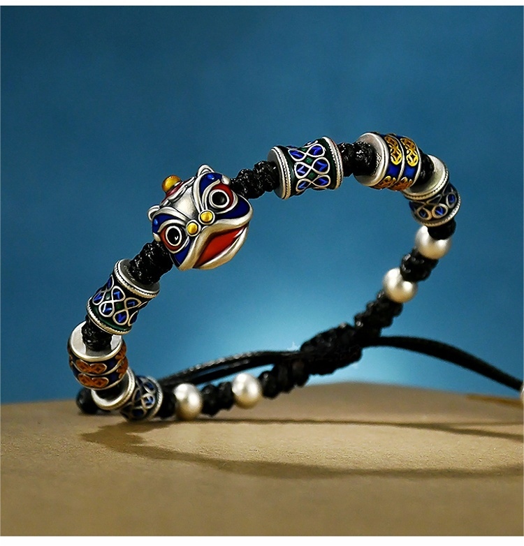 999 Pure Silver Cloisonné Dancing Lion Bracelet