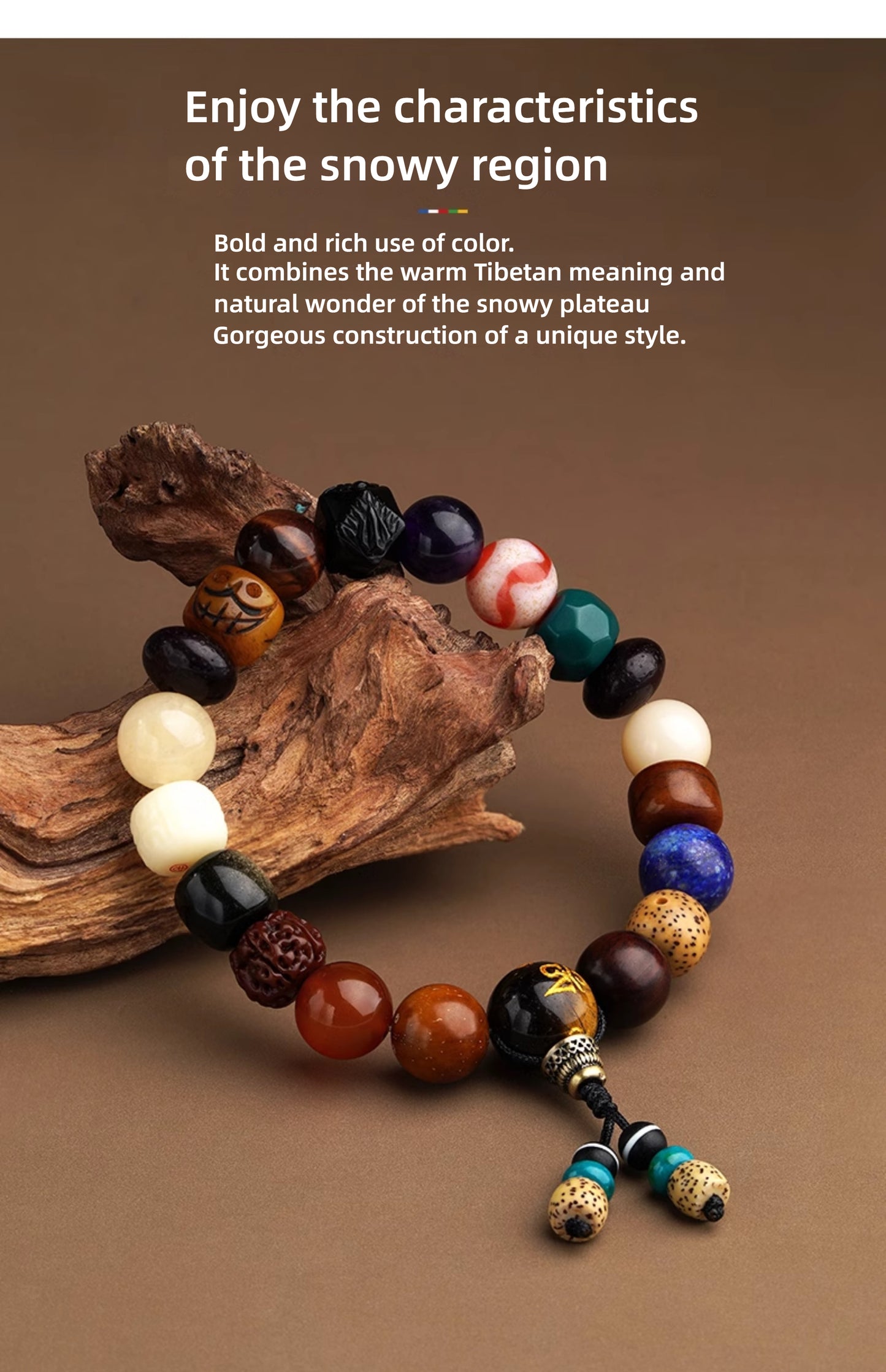 Potala Palace Cultural Creation Multi-Jewel 18-Bead Buddhist Bracelet with Ox Bone, Tibetan Style, Obsidian Octagonal Beads