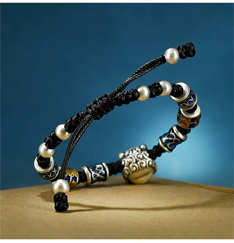999 Pure Silver Cloisonné Dancing Lion Bracelet