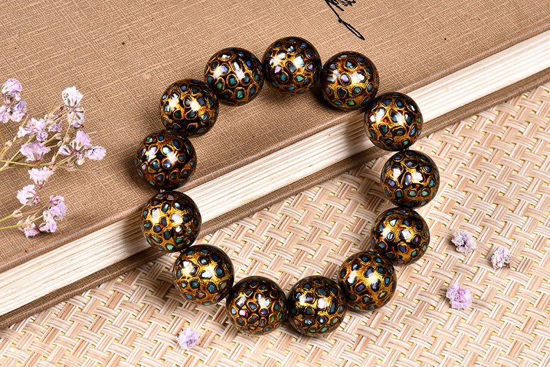 Intangible Cultural Heritage Lacquer Bracelet with Multi-Jewels, Mother-of-Pearl Inlay, and Xipi Lacquer Technique Beads