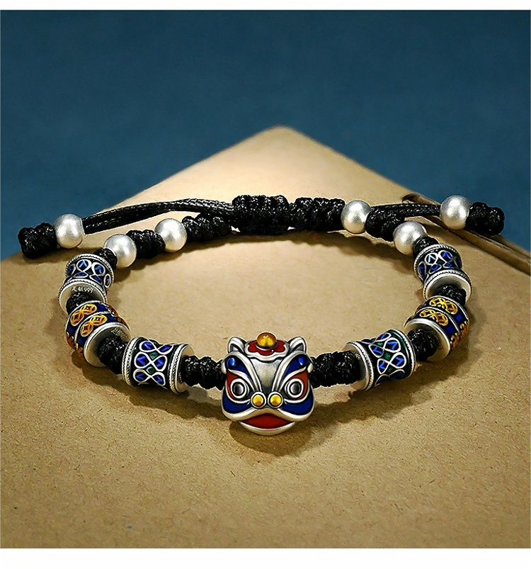 999 Pure Silver Cloisonné Dancing Lion Bracelet