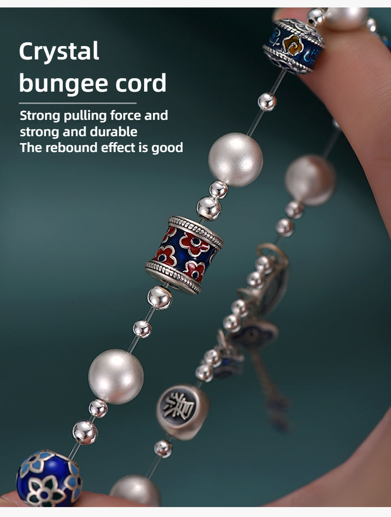 999 Pure Silver Cloisonné Lucky Bead Bracelet
