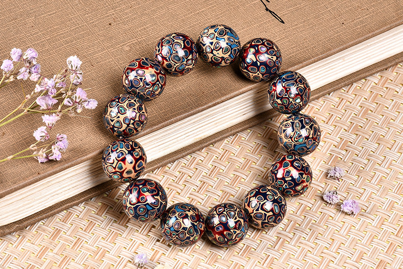 Intangible Cultural Heritage Lacquer Bracelet with Multi-Jewels, Mother-of-Pearl Inlay, and Xipi Lacquer Technique Beads