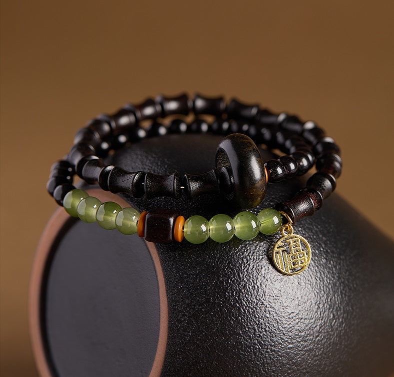 Original Design Ebony Chinese-style Multi-loop Bead Bracelet