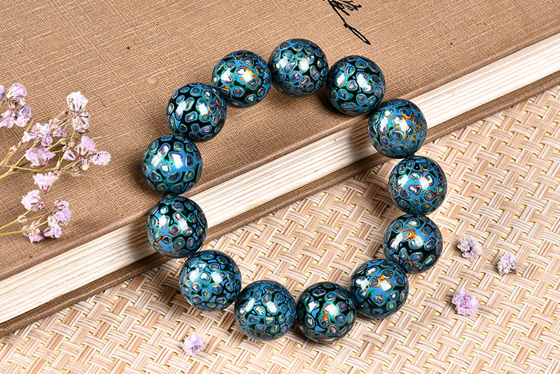 Intangible Cultural Heritage Lacquer Bracelet with Multi-Jewels, Mother-of-Pearl Inlay, and Xipi Lacquer Technique Beads