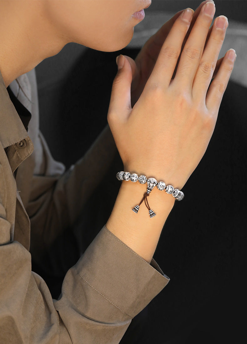 Fine Silver Six-Character Mantra Bracelet