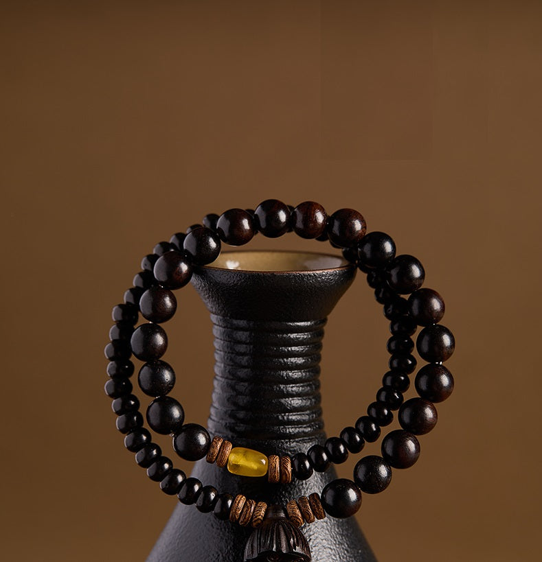 Original Design Ebony Chinese-style Multi-loop Bead Bracelet