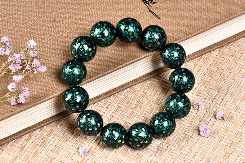 Intangible Cultural Heritage Lacquer Bracelet with Multi-Jewels, Mother-of-Pearl Inlay, and Xipi Lacquer Technique Beads