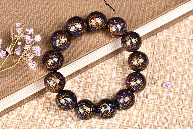 Intangible Cultural Heritage Lacquer Bracelet with Multi-Jewels, Mother-of-Pearl Inlay, and Xipi Lacquer Technique Beads