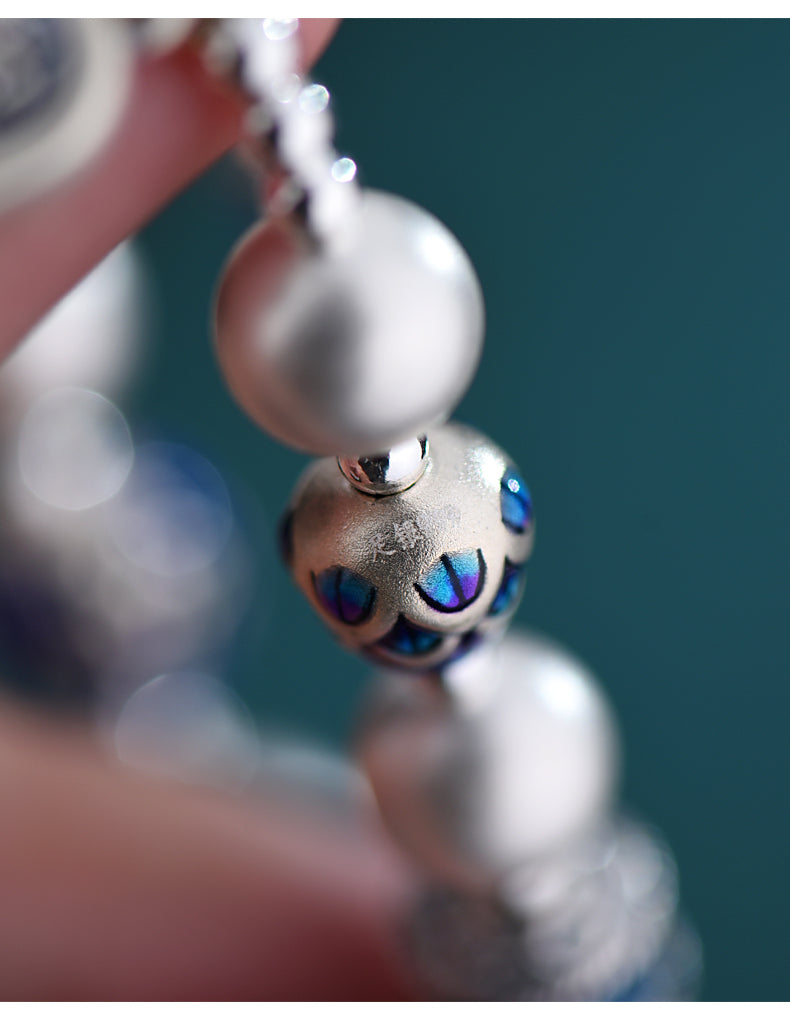 999 Pure Silver Cloisonné Lucky Bead Bracelet