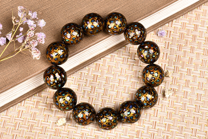 Intangible Cultural Heritage Lacquer Bracelet with Multi-Jewels, Mother-of-Pearl Inlay, and Xipi Lacquer Technique Beads
