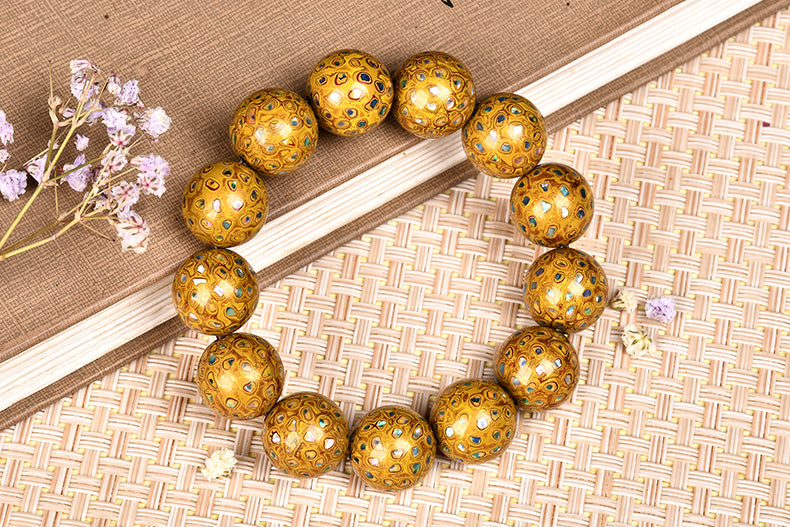Intangible Cultural Heritage Lacquer Bracelet with Multi-Jewels, Mother-of-Pearl Inlay, and Xipi Lacquer Technique Beads