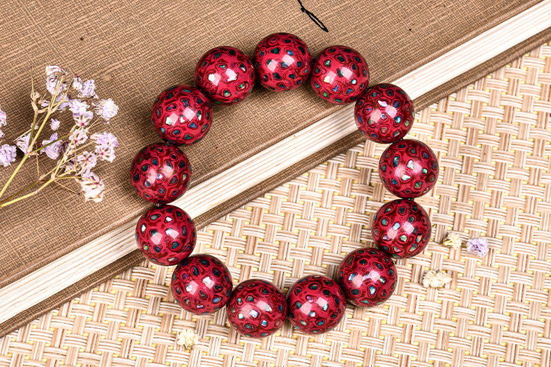 Intangible Cultural Heritage Lacquer Bracelet with Multi-Jewels, Mother-of-Pearl Inlay, and Xipi Lacquer Technique Beads