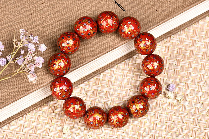 Intangible Cultural Heritage Lacquer Bracelet with Multi-Jewels, Mother-of-Pearl Inlay, and Xipi Lacquer Technique Beads