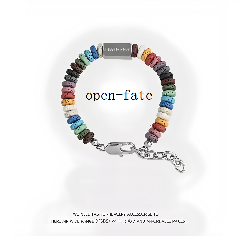 Original Ins Minimalist Colorful Volcanic Stone Titanium Steel Bracelet