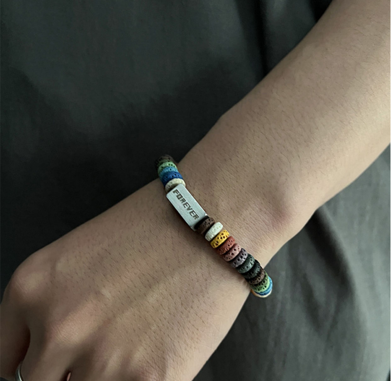 Original Ins Minimalist Colorful Volcanic Stone Titanium Steel Bracelet
