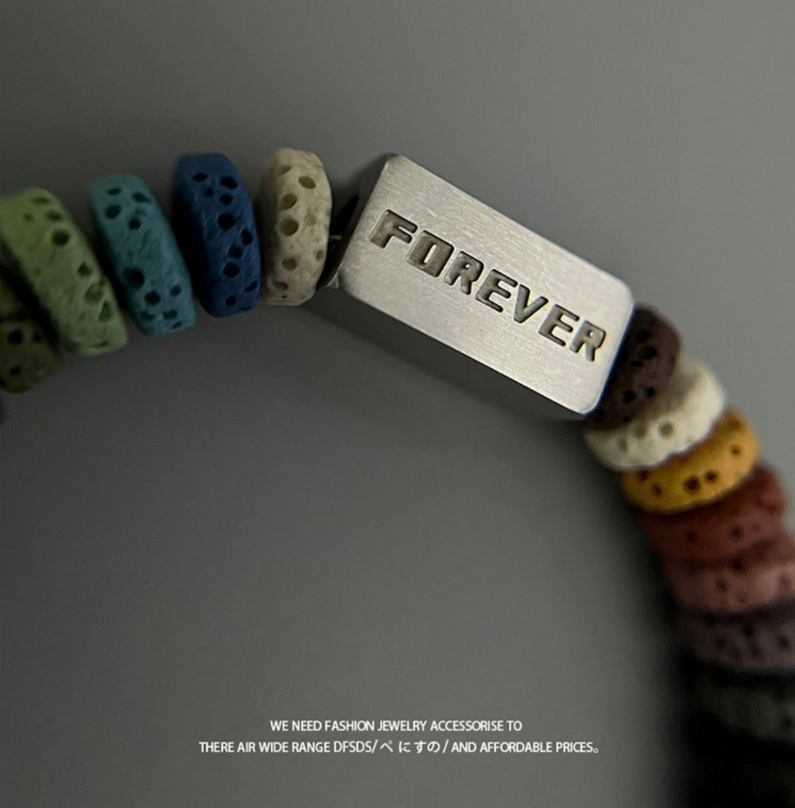 Original Ins Minimalist Colorful Volcanic Stone Titanium Steel Bracelet