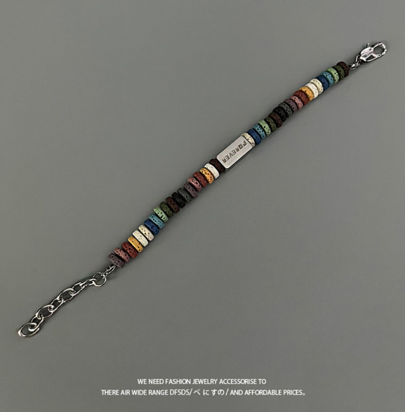 Original Ins Minimalist Colorful Volcanic Stone Titanium Steel Bracelet
