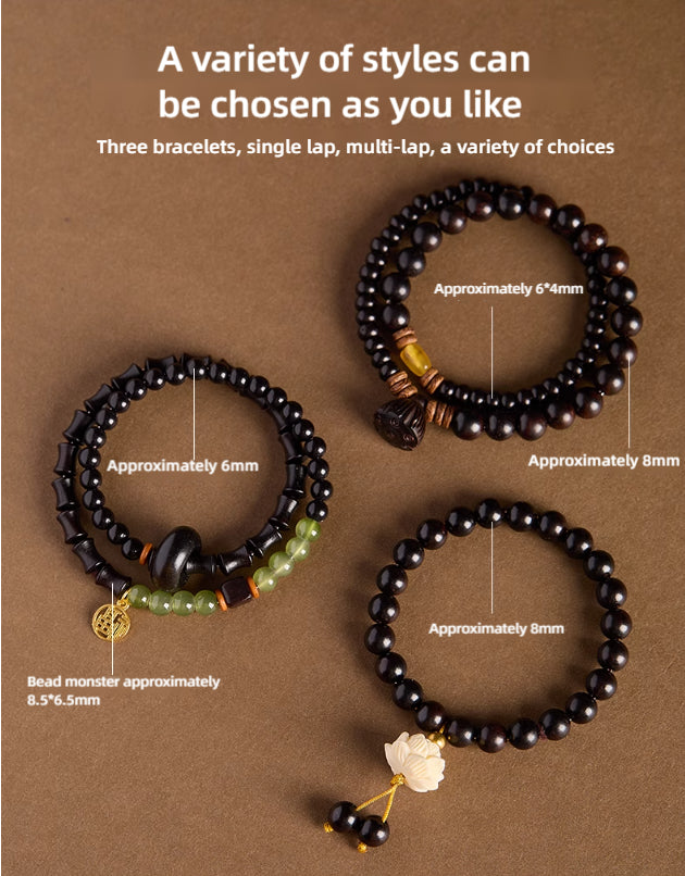 Original Design Ebony Chinese-style Multi-loop Bead Bracelet