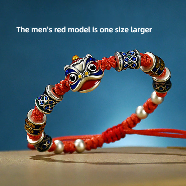 999 Pure Silver Cloisonné Dancing Lion Bracelet