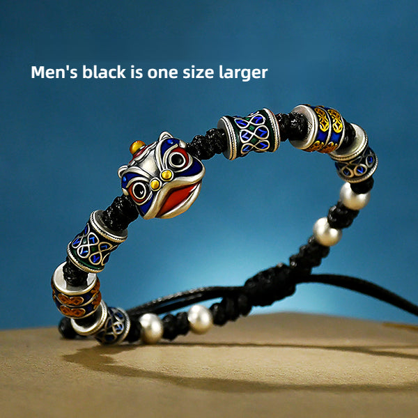 999 Pure Silver Cloisonné Dancing Lion Bracelet