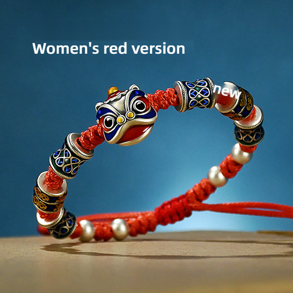 999 Pure Silver Cloisonné Dancing Lion Bracelet
