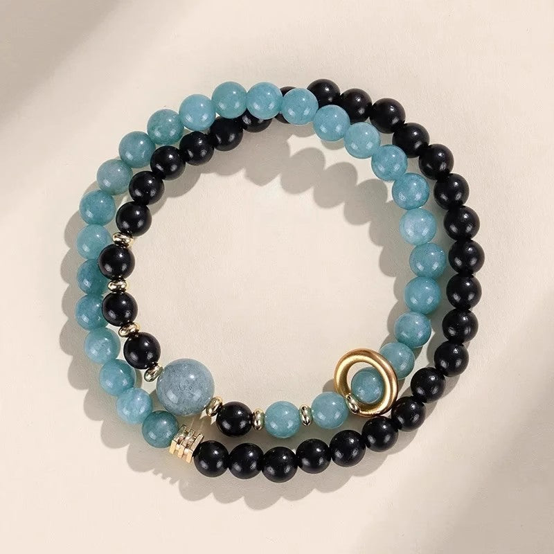 Natural Spiritual Pearl Blue Water Jadeite & Ebony Neo-Chinese Style Bracelet