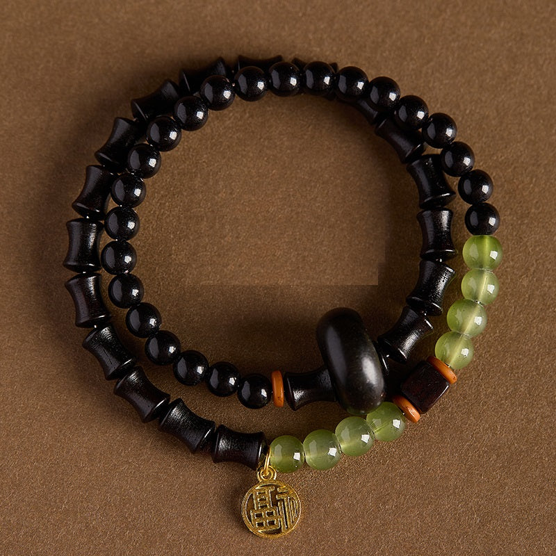 Original Design Ebony Chinese-style Multi-loop Bead Bracelet