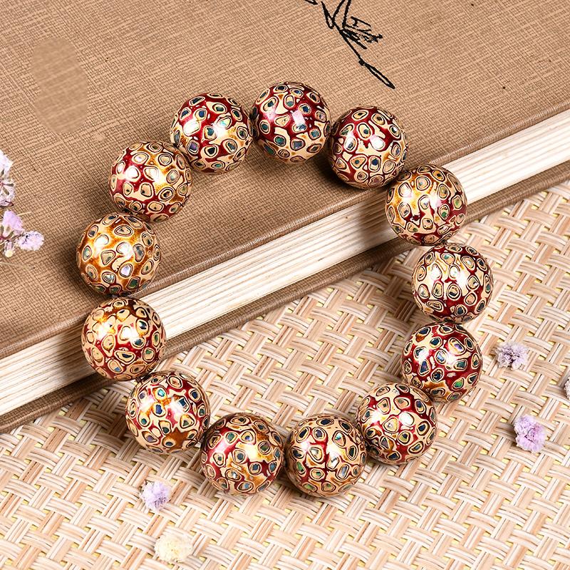 Intangible Cultural Heritage Lacquer Bracelet with Multi-Jewels, Mother-of-Pearl Inlay, and Xipi Lacquer Technique Beads