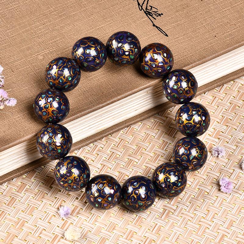 Intangible Cultural Heritage Lacquer Bracelet with Multi-Jewels, Mother-of-Pearl Inlay, and Xipi Lacquer Technique Beads
